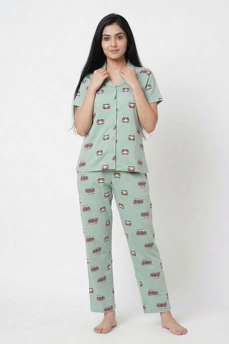 Zivame Knit Cotton Pyjama Set - Cameo Green — image 2